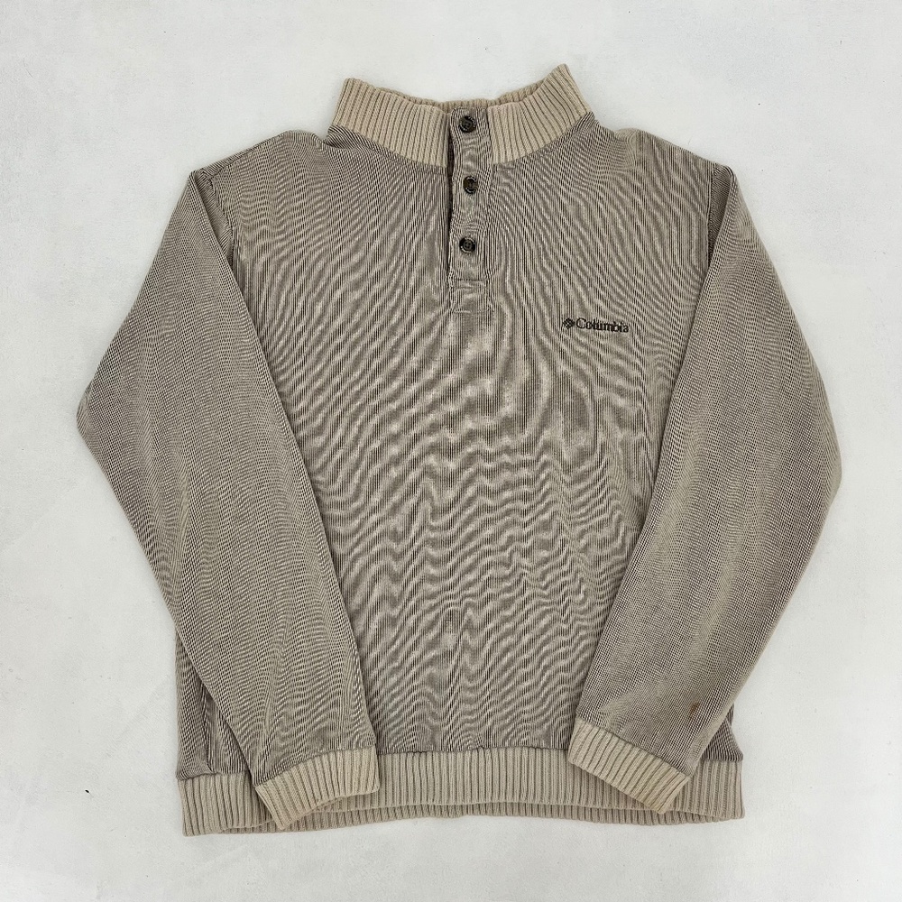 Columbia XCO Mens Size Large Pullover Henley Sweater Beige Long Sleeve